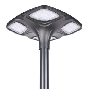 Lumin Solar Solutions GLCZ-0805 anti glare solar post top light with 32W panel, 45Ah battery & Ø76mm tenon for resort patios.