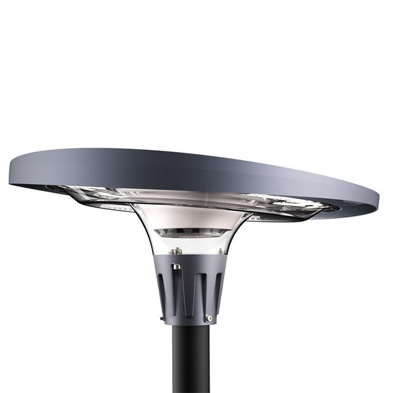 Lumin Solar Solutions GLJMEW smart RGB solar post light with 2679lm output, 48Ah LiFePO4 battery for hospitality plazas.