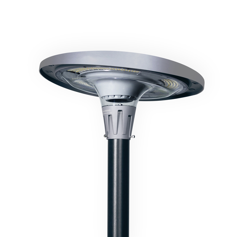 Lumin Solar Solutions GLJMEW smart RGB solar post light with Bluetooth music sync, 40W panel & Ø78mm tenon for resort lawns.