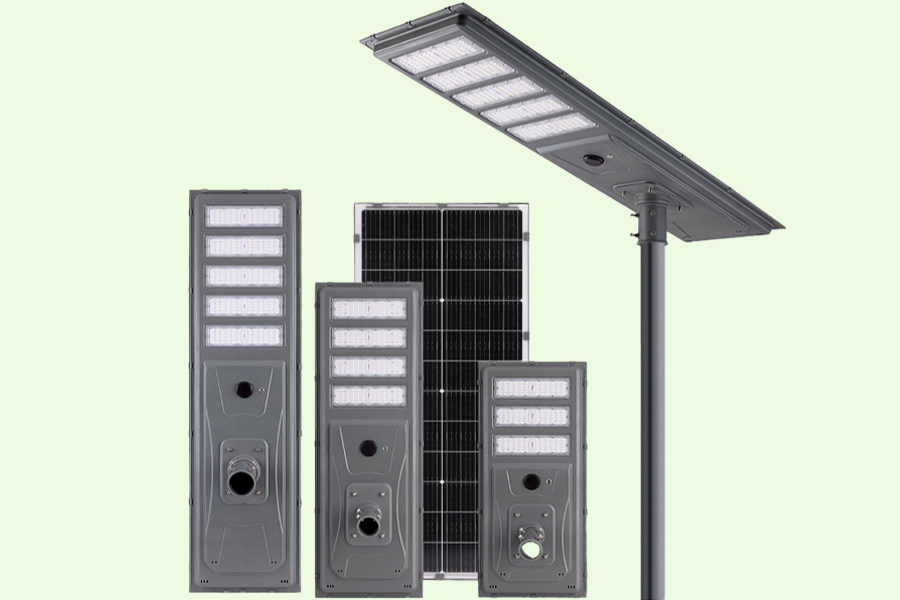 Commercial all-in-one and split solar street lights with high-lumen optics engineered by Lumin Solar Solutions for municipal roadways.