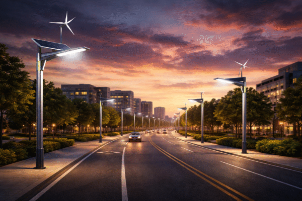 led solar street lighting sustainable city dusk main feature
