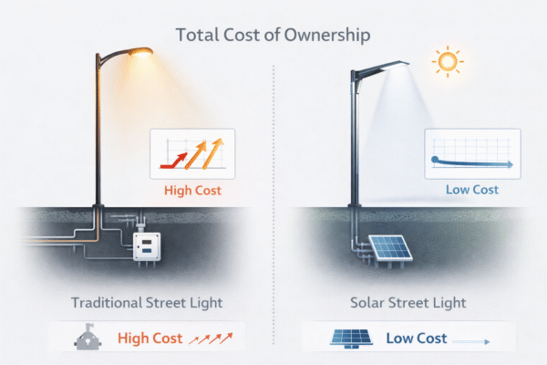 tco comparison solar vs traditional street lights infographic