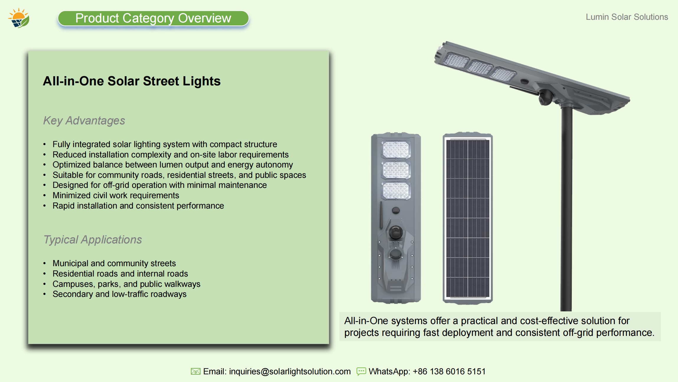 all-in-one solar street lights key advantages and typical applications
