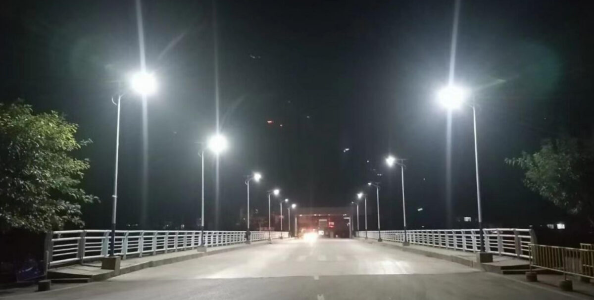Night-time roadway illumination from Nova Series solar street lights equipped with 20KV surge protection in Kota Seriemas, Malaysia.