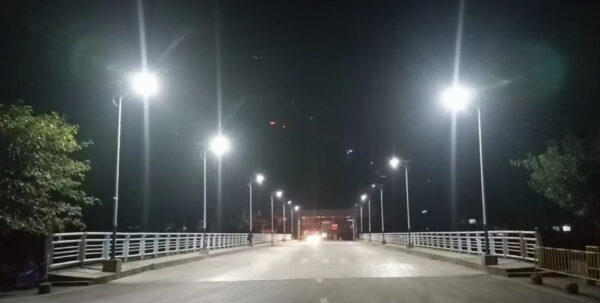 Night-time roadway illumination from Nova Series solar street lights equipped with 20KV surge protection in Kota Seriemas, Malaysia.