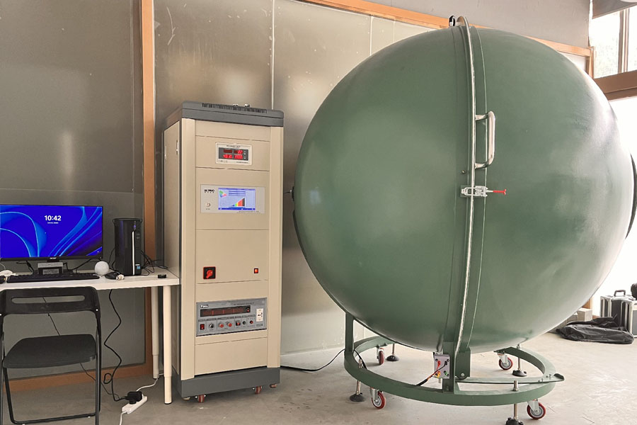 High-precision optoelectronic test system analyzing photometric performance at Lumin Solar Solutions lab.