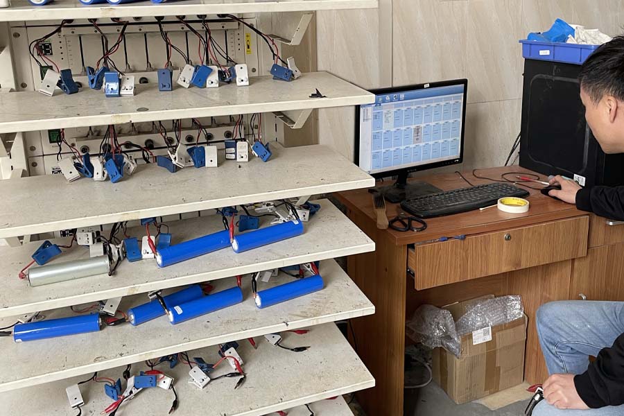 Battery overcharge and over-discharge protection reliability testing at Lumin Solar Solutions factory.