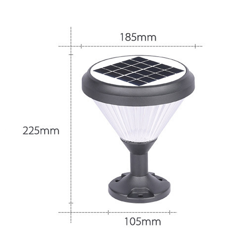 Lumin CYCZ-0804 Diamond-Refractive Solar Pillar Light (Φ185x225mm) features faceted optics, 2W IP65 for fence pillars.