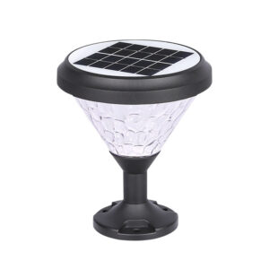 Lumin CYCZ-0907 Ripple-Pattern Solar Pillar Light features 360° ripple optics, 2W IP65 for courtyard gate posts.