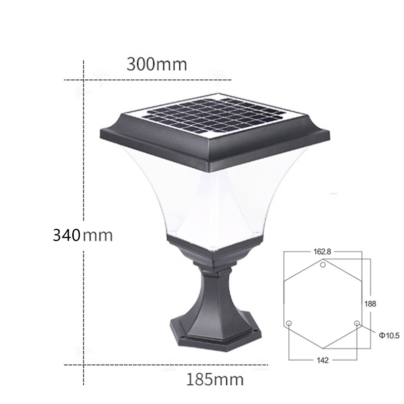 Lumin CYCZ-4205 High-Lumen Solar Bollard Light (300x300x340mm) features 360° pavilion optics, 15W IP65 for public plazas.