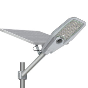 Lumin Solar Solutions patented split solar street light NVJM-XJ with integrated outreach arm, LiFePO4, and IP65.