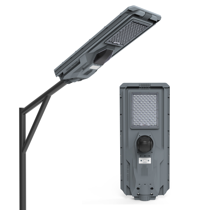 Lumin Solar Solutions Nova Wall and Pole Mount All-in-One Solar Street Light NVJM-SSTH with optional dual-lens 4G CCTV.