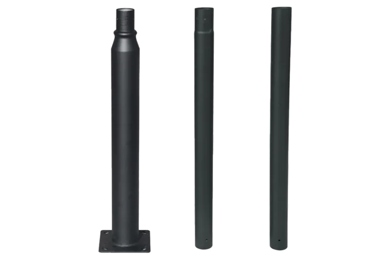 Commercial Q235 galvanized solar street light pole with mounting arm and installation accessories by Lumin Solar Solutions.