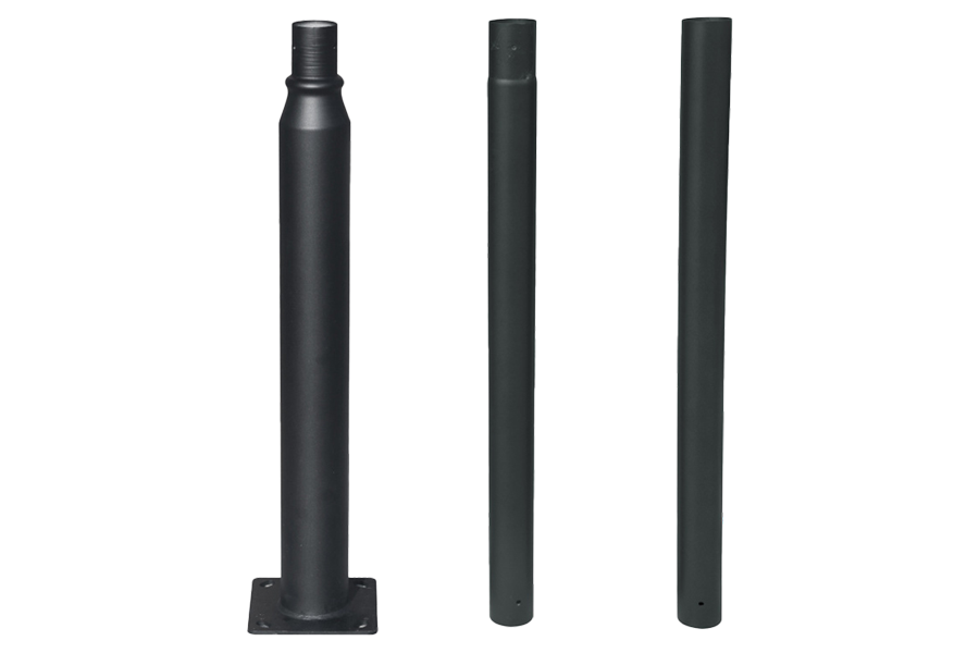 Commercial Q235 galvanized solar street light pole with mounting arm and installation accessories by Lumin Solar Solutions.