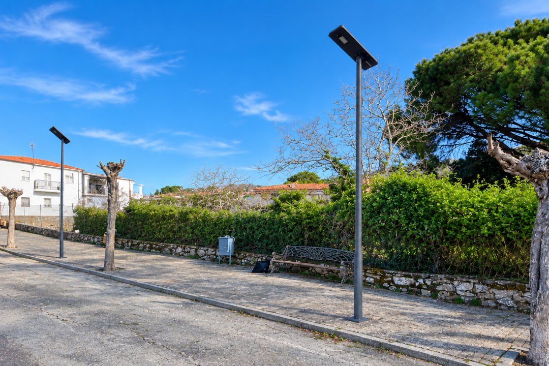 Uruguay Agricultural Farm Road Solar Lighting Row of Nova Series solar street light poles lining a rural agricultural farm road in Uruguay.